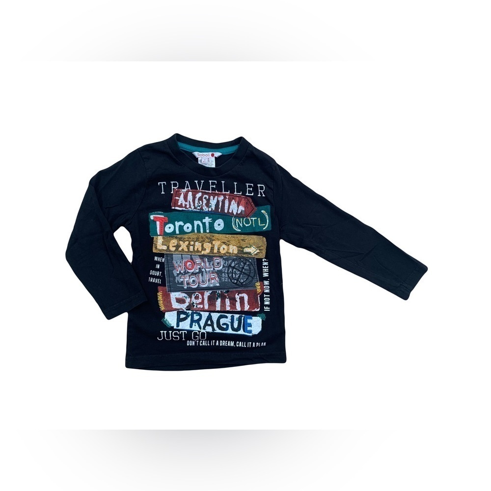 Boboli Size 3 Travel Theme Black Long Sleeve Tee